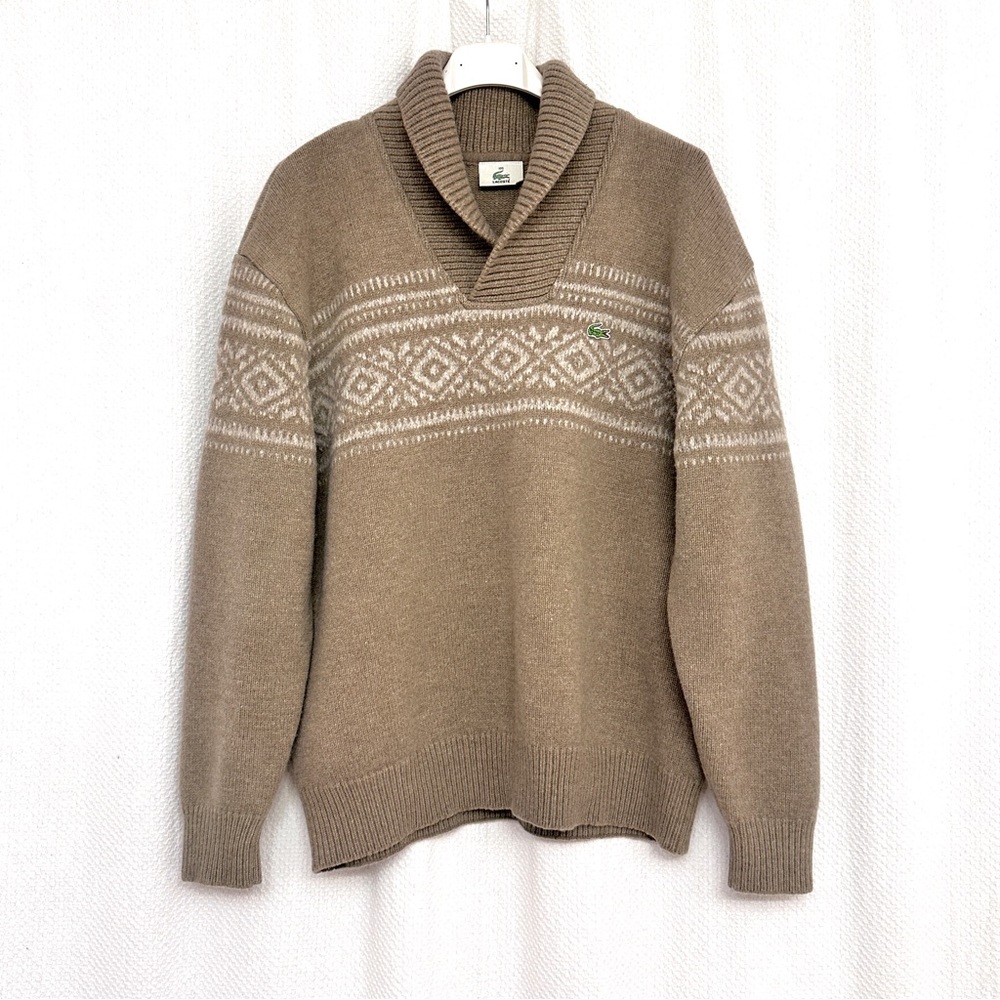 Lacoste Brown V-Neck Sweater with Pattern